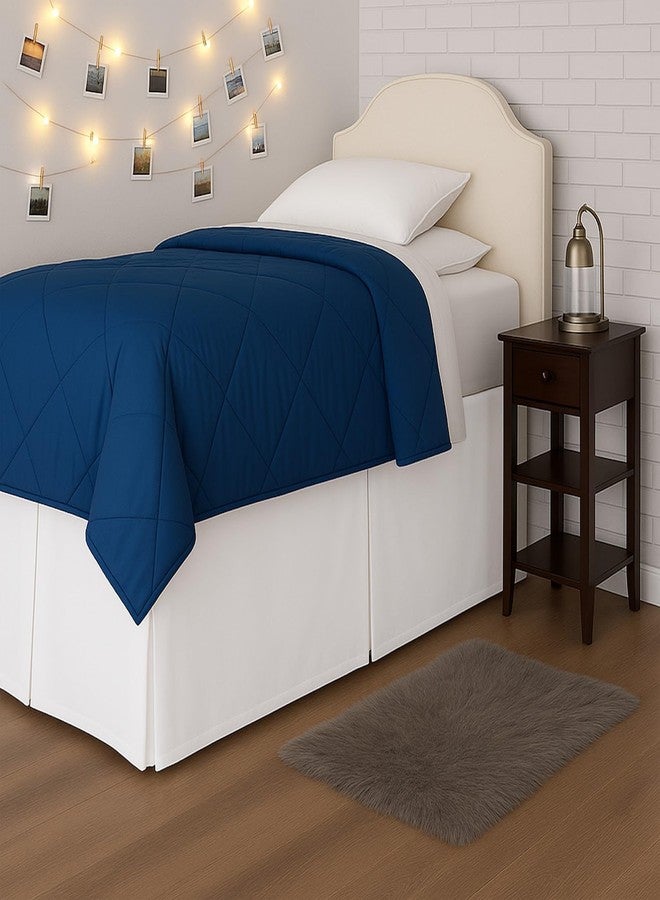 Shreem Linen تنورة سرير سريم من الكتان طويلة جداً مع طيات، حجم توين XL بارتفاع 25 بوصة، تصميم صندوقي مع زوايا مقسومة، 100% ميكروفايبر، أساسيات غرفة الكلية، أبيض - Image 1