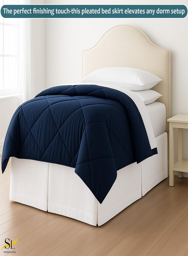 Shreem Linen تنورة سرير سريم من الكتان طويلة جداً مع طيات، حجم توين XL بارتفاع 25 بوصة، تصميم صندوقي مع زوايا مقسومة، 100% ميكروفايبر، أساسيات غرفة الكلية، أبيض - Image 2