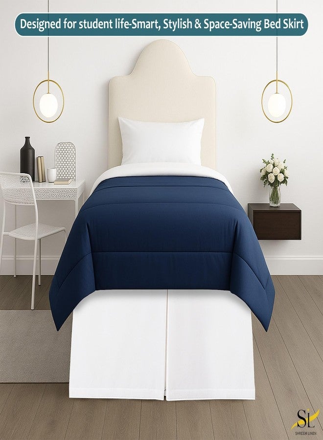 Shreem Linen تنورة سرير سريم من الكتان طويلة جداً مع طيات، حجم توين XL بارتفاع 25 بوصة، تصميم صندوقي مع زوايا مقسومة، 100% ميكروفايبر، أساسيات غرفة الكلية، أبيض - Image 5