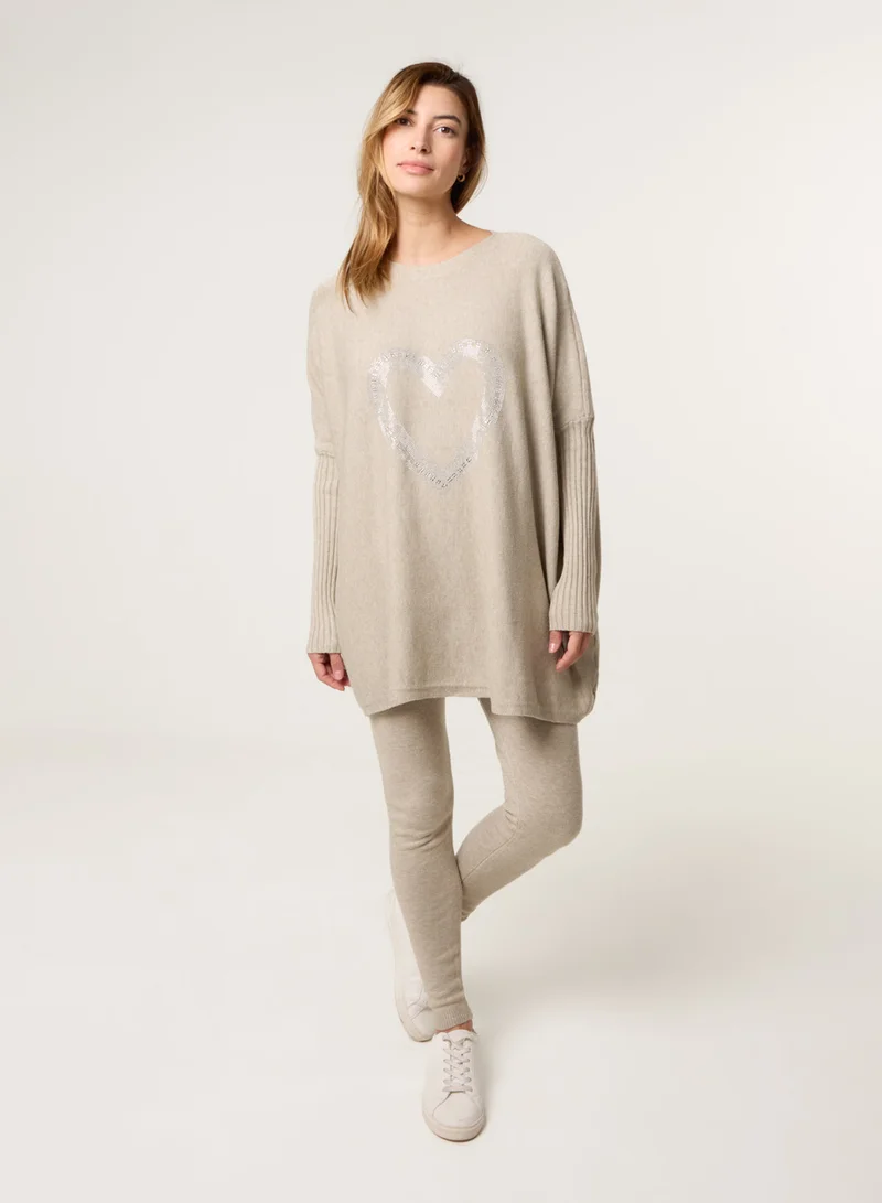 Blue Vanilla Heart Diamante Oversized Jumper