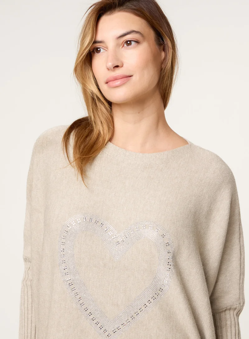 Blue Vanilla Heart Diamante Oversized Jumper