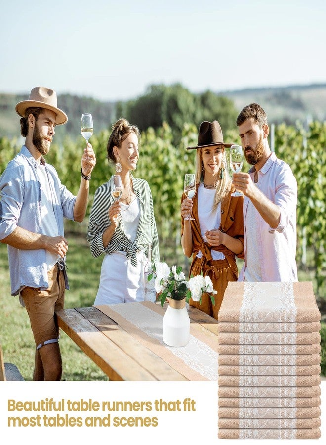 Shimeyao 12 Pcs Burlap Table Runner 11.8 x 70.9 Inch White Lace Table Cover Rustic Country Wedding Decor Jute Linen Vintage Table Cloth for Party Farmhouse Home Engagement Holiday Birthday Party Favor - Image 5
