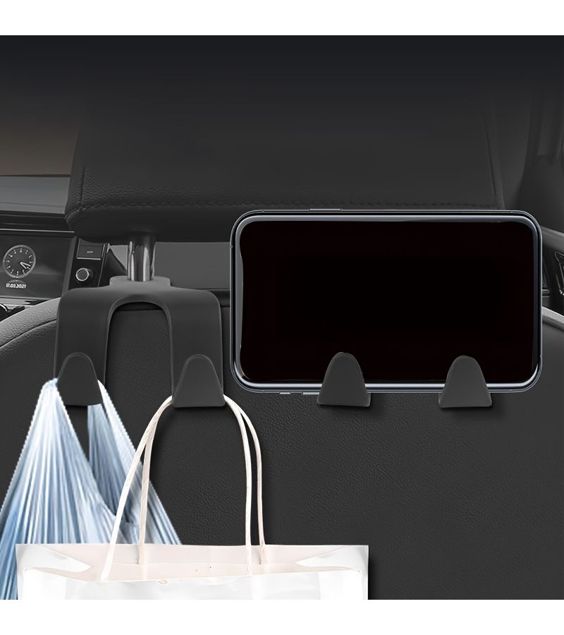 2Pcs Grey Car Back Seat Headrest Hook For Interior Storage Organization - Image 1