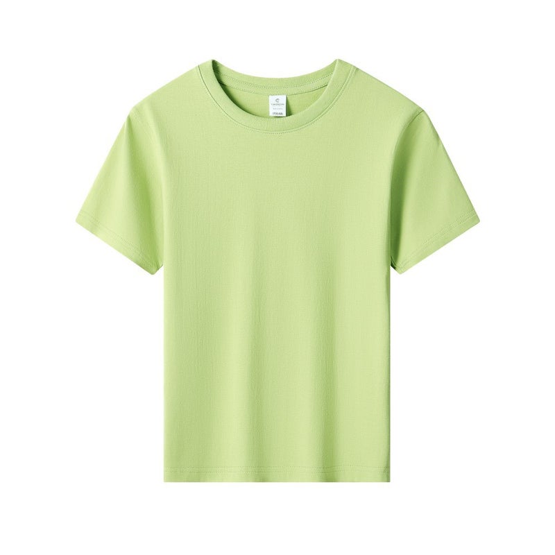 Guangzhou Cang 180g Solid Color Cotton Crewneck Boys and Girls Short Sleeve T-Shirt Plain Knitted Children's Wear T-Shirt Custom Print - Image 1