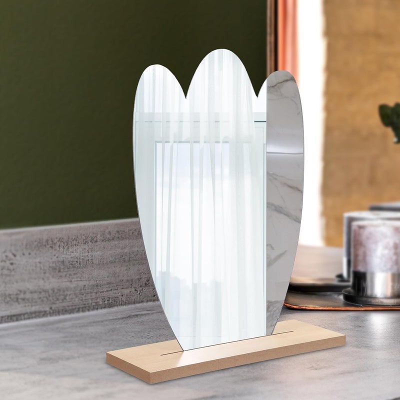 MAGICLULU Vanity Desk Mirror with Irregular Shape and Wooden Base, Large Decorative Table Mirror for Bedroom Aesthetic and Makeup Use - Image 5