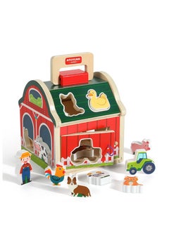 Wooden Farm Toys for Toddlers 1 to 3 Year Old Take Along Matching Sorting Barn Farm Animals Playset Preschool Learning Educational Toy for Kids Boys Girls