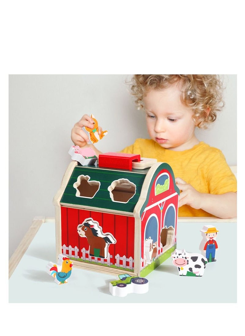 PYEBE - Wooden Farm Toys for Toddlers 1 to 3 Year Old Take Along Matching Sorting Barn Farm Animals Playset Preschool Learning Educational Toy for Kids Boys Girls - Image 1