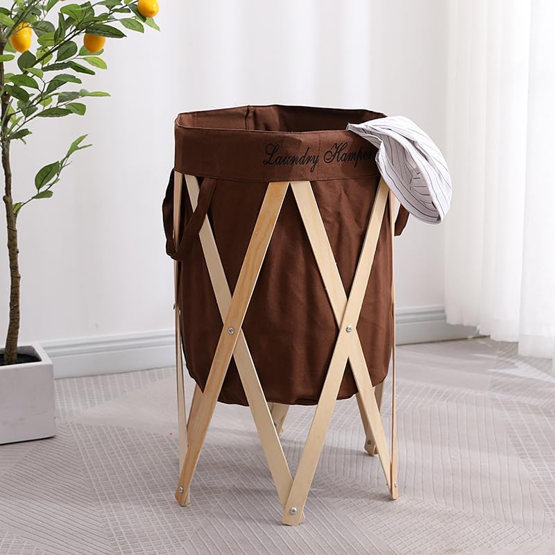 Kuber Industries Laundry Basket With Foldable Wooden Stand|Stylish Laundry Hamper, Organizer|Idol For Home D?cor, Storing Dirty Clothes, Toys (Brown) - Image 1