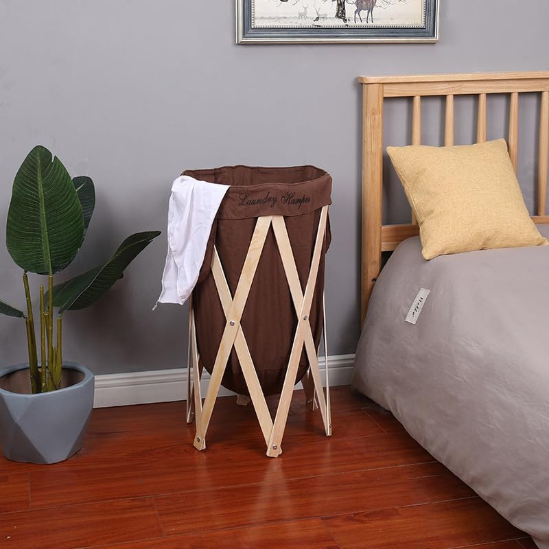 Kuber Industries Laundry Basket With Foldable Wooden Stand|Stylish Laundry Hamper, Organizer|Idol For Home D?cor, Storing Dirty Clothes, Toys (Brown) - Image 2