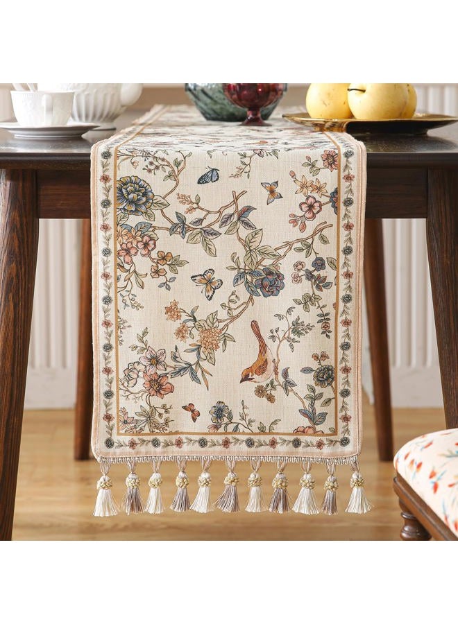 ISAENNE Designer Elegant Linen Table Runner 118 Inches, Flower and Bird Pattern Long Table Runners for Thanksgiving,Dining Room,Banquet,Holiday,Christmas,New Year,12"*118" - Image 5