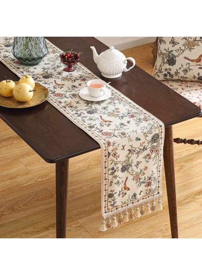 ISAENNE Designer Elegant Linen Table Runner 118 Inches, Flower and Bird Pattern Long Table Runners for Thanksgiving,Dining Room,Banquet,Holiday,Christmas,New Year,12"*118" - Image 2