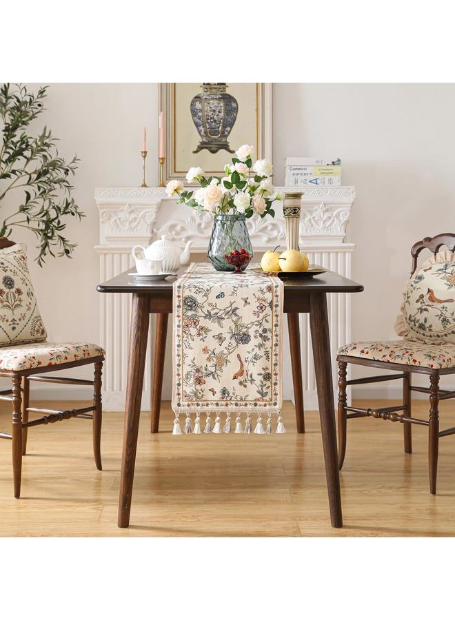 ISAENNE Designer Elegant Linen Table Runner 118 Inches, Flower and Bird Pattern Long Table Runners for Thanksgiving,Dining Room,Banquet,Holiday,Christmas,New Year,12"*118" - Image 3