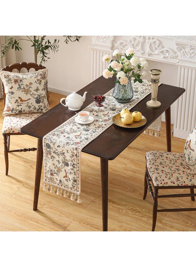 ISAENNE Designer Elegant Linen Table Runner 118 Inches, Flower and Bird Pattern Long Table Runners for Thanksgiving,Dining Room,Banquet,Holiday,Christmas,New Year,12"*118" - Image 4