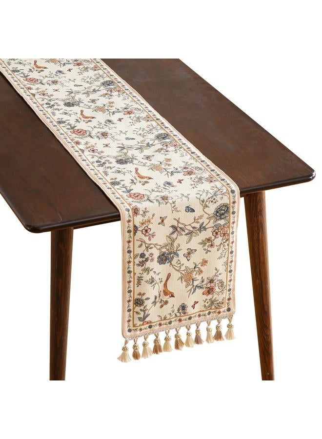 ISAENNE Designer Elegant Linen Table Runner 118 Inches, Flower and Bird Pattern Long Table Runners for Thanksgiving,Dining Room,Banquet,Holiday,Christmas,New Year,12"*118" - Image 1