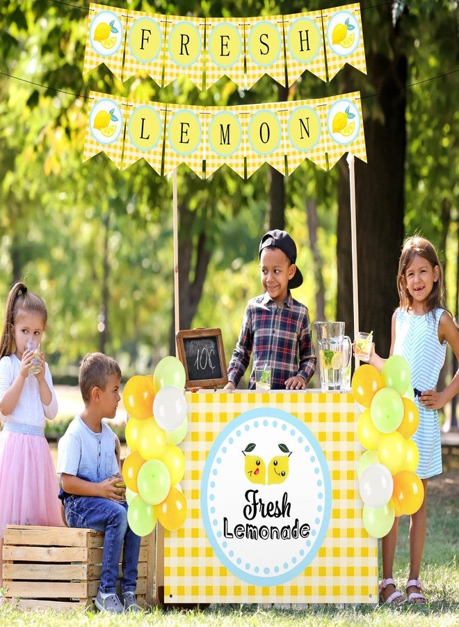 RoundFunny 43 Pcs Lemonade Stand Supplies 45" x 31" Tablecloth, 2 Fresh Lemon Garland, 40 Balloons for Fresh Squeezed Lemonade Stand Decorations Kit Summer Picnic Lemon Birthday Party(Yellow,Check) - Image 4