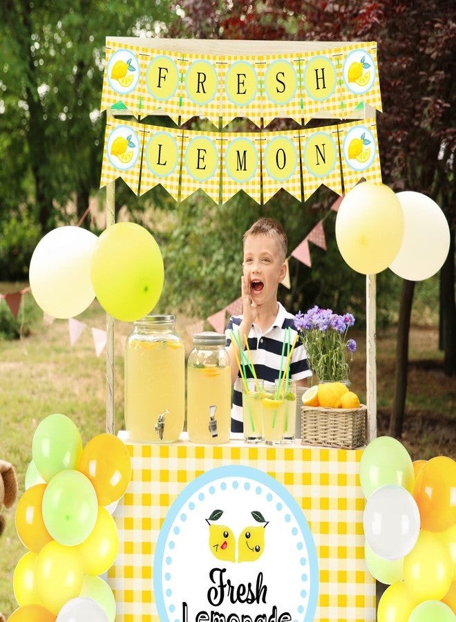 RoundFunny 43 Pcs Lemonade Stand Supplies 45" x 31" Tablecloth, 2 Fresh Lemon Garland, 40 Balloons for Fresh Squeezed Lemonade Stand Decorations Kit Summer Picnic Lemon Birthday Party(Yellow,Check) - Image 3