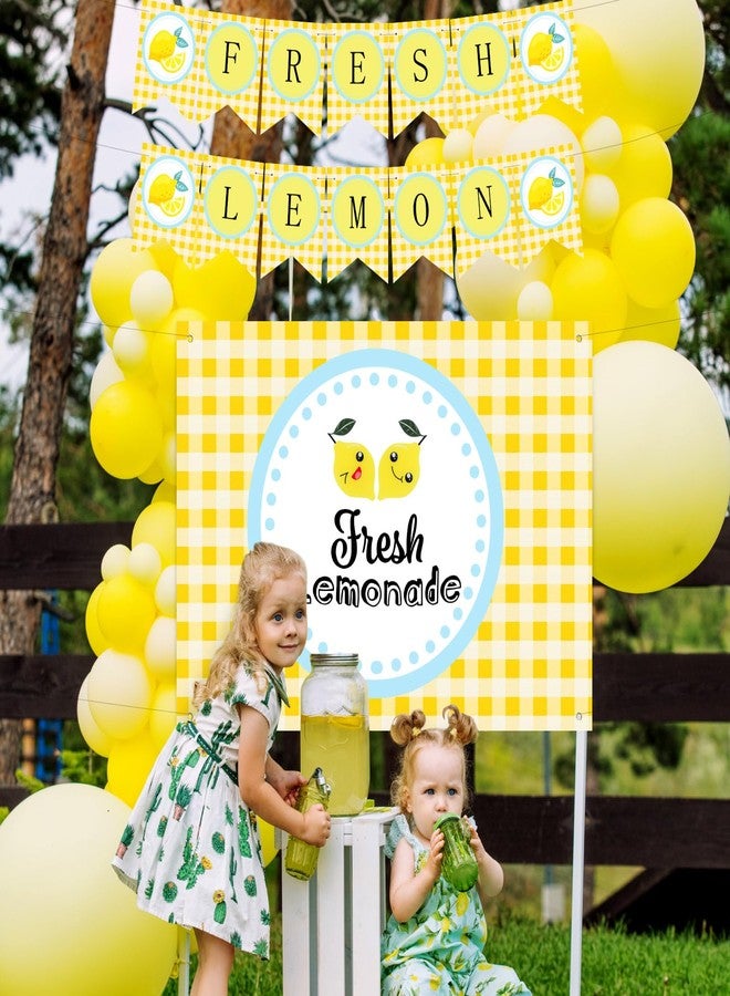 RoundFunny 43 Pcs Lemonade Stand Supplies 45" x 31" Tablecloth, 2 Fresh Lemon Garland, 40 Balloons for Fresh Squeezed Lemonade Stand Decorations Kit Summer Picnic Lemon Birthday Party(Yellow,Check) - Image 5