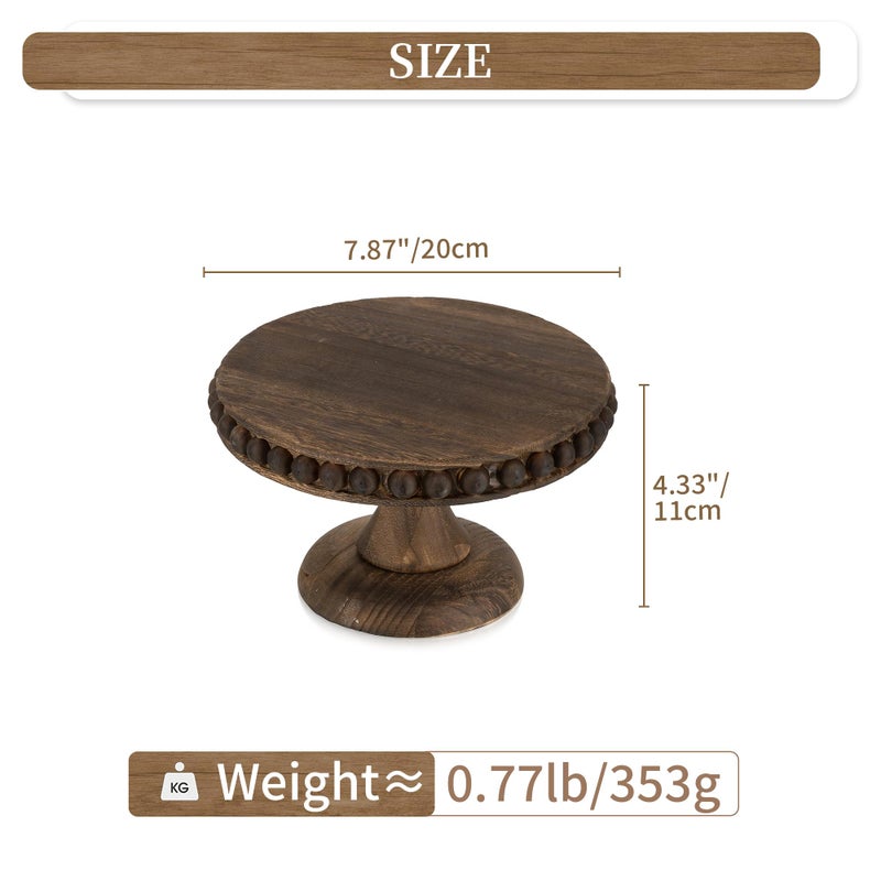 Hanobe Small Wood Cake Stand: Cupcake Pedestal Stand 8 inch Dessert Display Riser Distressed Rustic Round Cakes Holder Tray Vintage Beads Wooden Plate for Wedding Birthday Decor - Image 3