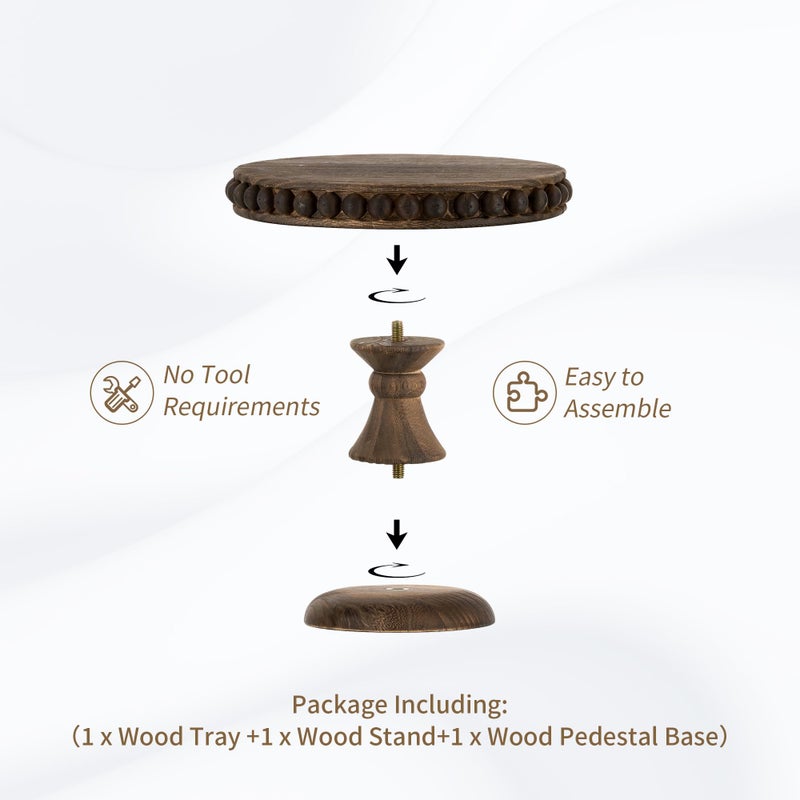Hanobe Small Wood Cake Stand: Cupcake Pedestal Stand 8 inch Dessert Display Riser Distressed Rustic Round Cakes Holder Tray Vintage Beads Wooden Plate for Wedding Birthday Decor - Image 5