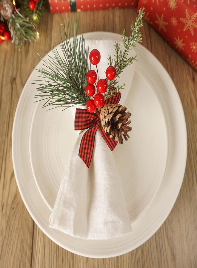 Utalek Christmas Napkin Rings Set of 6 Pine Cone Napkin Rings with Berries Xmas Serviette Buckle Holder for Christmas Holiday Dinner Party Banquet Table Decoration - Image 3