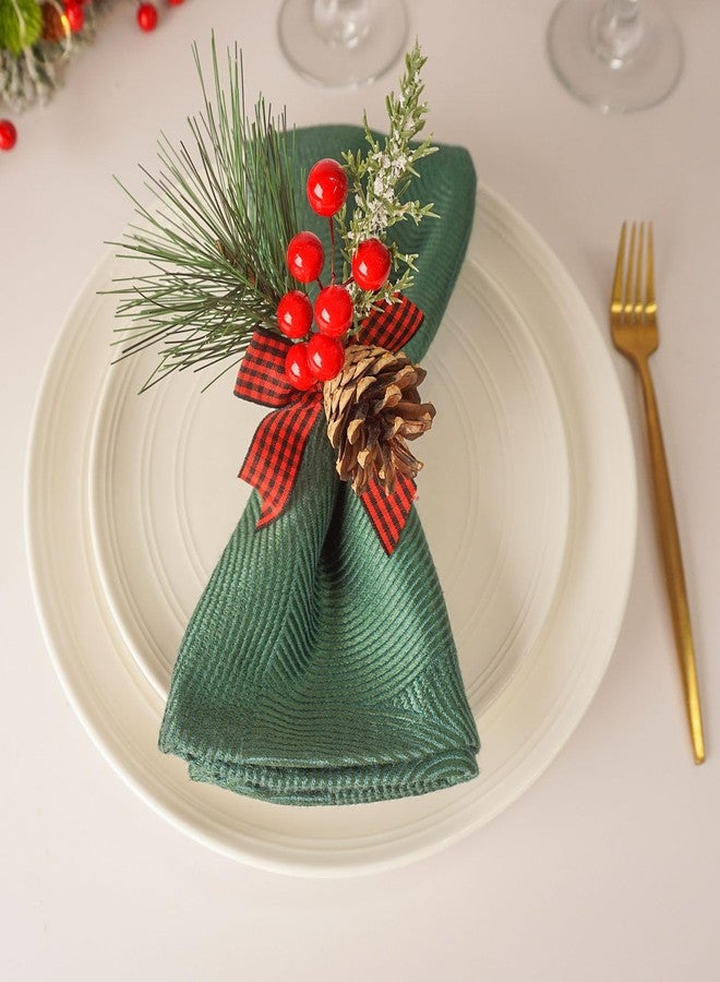 Utalek Christmas Napkin Rings Set of 6 Pine Cone Napkin Rings with Berries Xmas Serviette Buckle Holder for Christmas Holiday Dinner Party Banquet Table Decoration - Image 4
