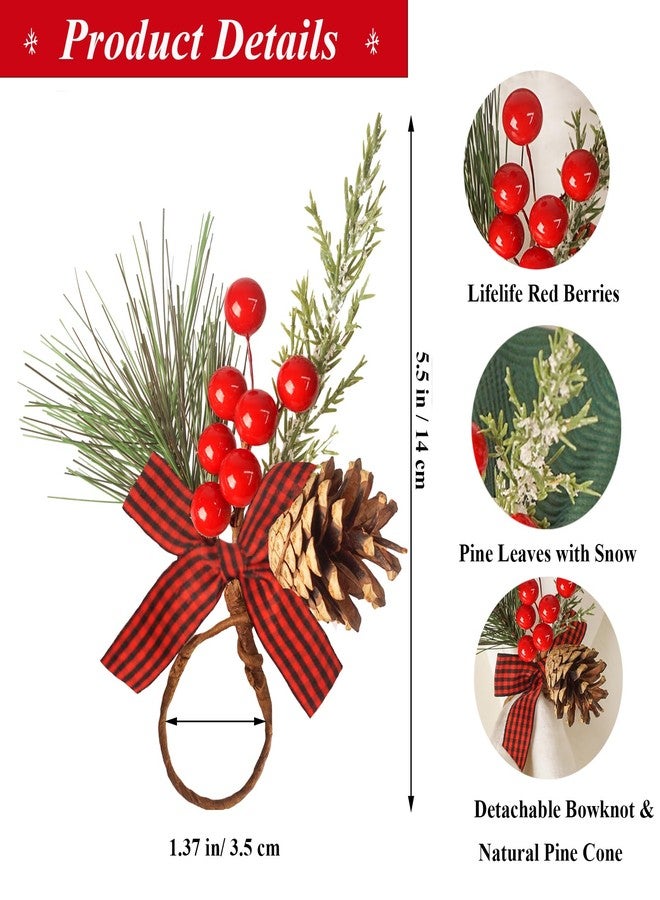 Utalek Christmas Napkin Rings Set of 6 Pine Cone Napkin Rings with Berries Xmas Serviette Buckle Holder for Christmas Holiday Dinner Party Banquet Table Decoration - Image 2
