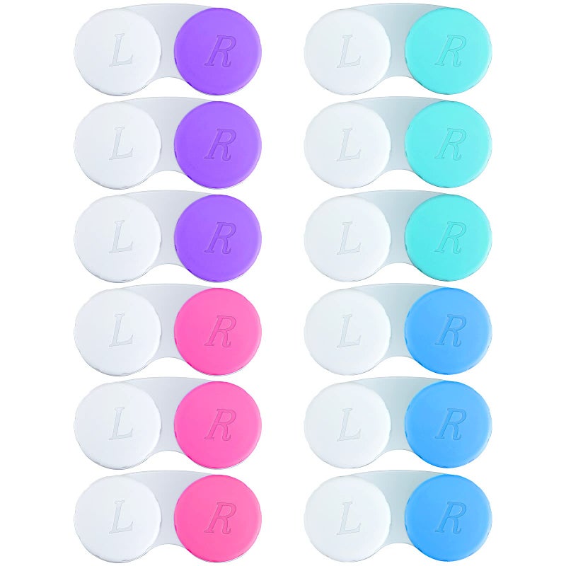 QVVQ 12PCS علبة عدسات لاصقة ملونة حافظة عدسات للعينين اليسرى واليمنى حاوية صغيرة للعدسات للاستخدام الخارجي مجموعة تخزين للعدسات للسفر والمنزل