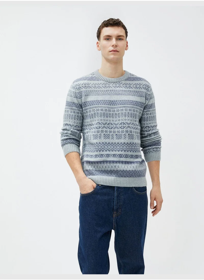 كوتون Sweater Long Sleeve Crew Neck Ethnic Patterned