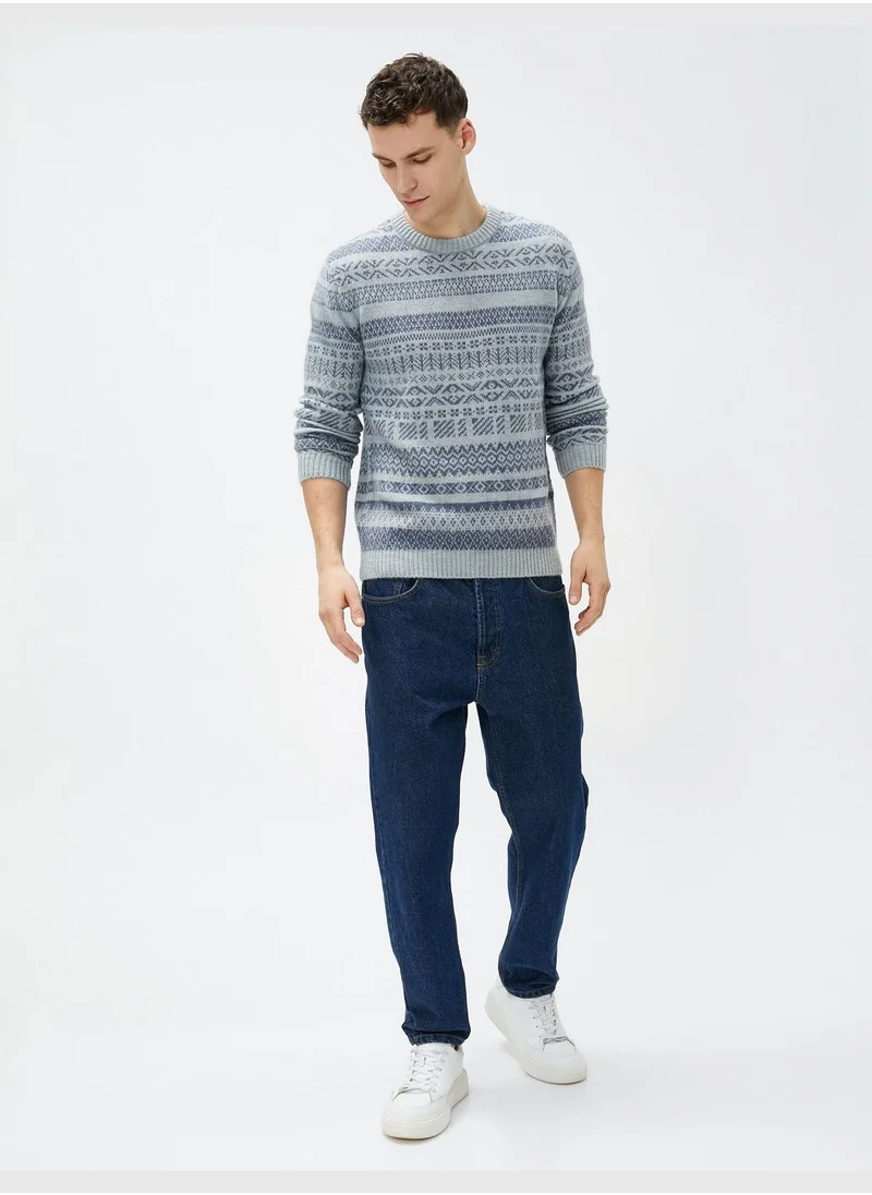 كوتون Sweater Long Sleeve Crew Neck Ethnic Patterned