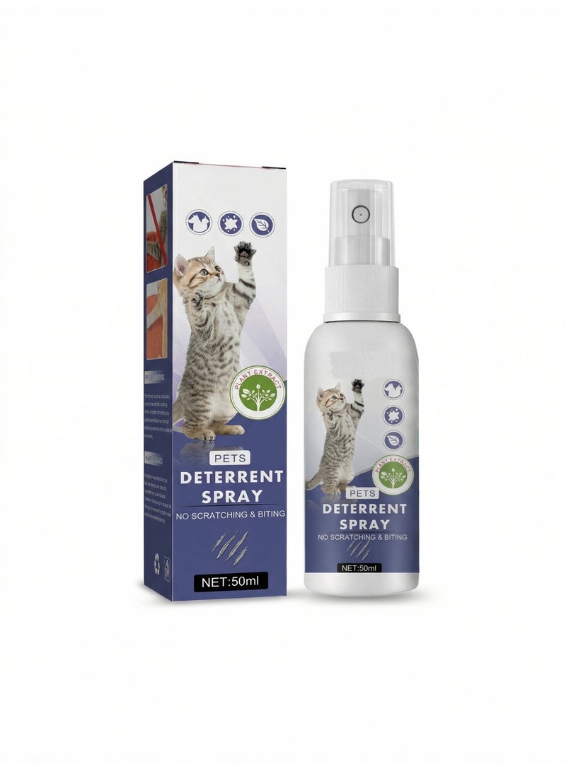 Natural Cat Deterrent Spray 50ml Plant Extracts Cat Repellent Spray No Scratch Furniture Protector Indoor Training Aid for Cats Unscented Safe Formula - Image 1