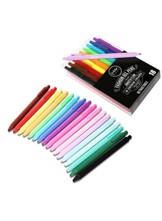 Loddie Doddie Retractable Gel Pens With Satin Barrel Fine Point 18 Bright Color Pens For Bullet Style Journals Notebooks Planners Calendars Notes & Drawing Use At Home Office School Crafts  - Image 1