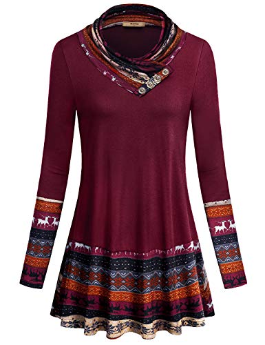 Miusey Long Tunic Tops for Women,Ladies 2xl Plus Size Loose Fitted Elastic Knitting Light Weight 2-Tone Raglan Sleeve Slouchy Casual Pullover Cotton Blend Sweatshirt Wine Red XXL - Image 4