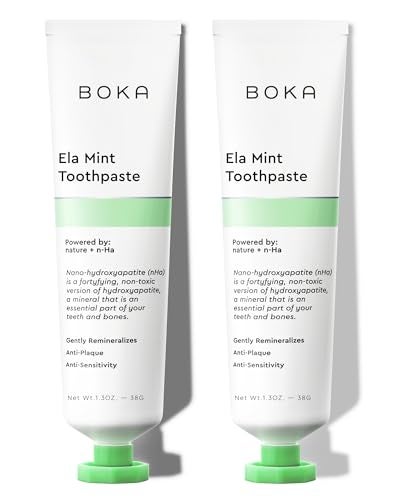 BOKA Boka Fluoride Free Travel Size Toothpaste Nano Hydroxyapatite Helps Remineralize Appropriate for Sensitive Teeth Whitening for Adult Kids Oral Care Ela Mint Flavor 13 Fl Oz 2Pk
