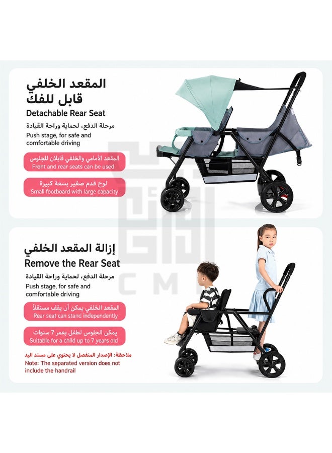 CME Lightweight Twin Sleeping Stroller with Adjustable Canopy and Bassinet - Green - Image 5