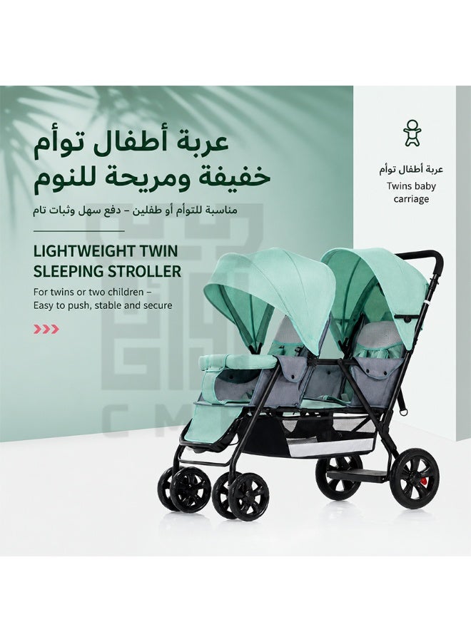 CME Lightweight Twin Sleeping Stroller with Adjustable Canopy and Bassinet - Green - Image 1