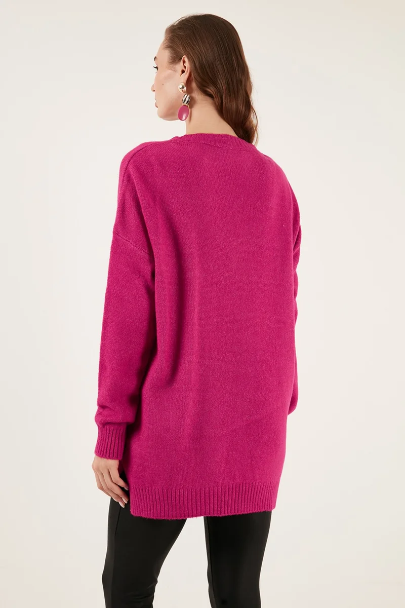 Lela Regular Fit V-Neck Long Knitwear Sweater with Slits on the Sides Women's SWEATER 4616140