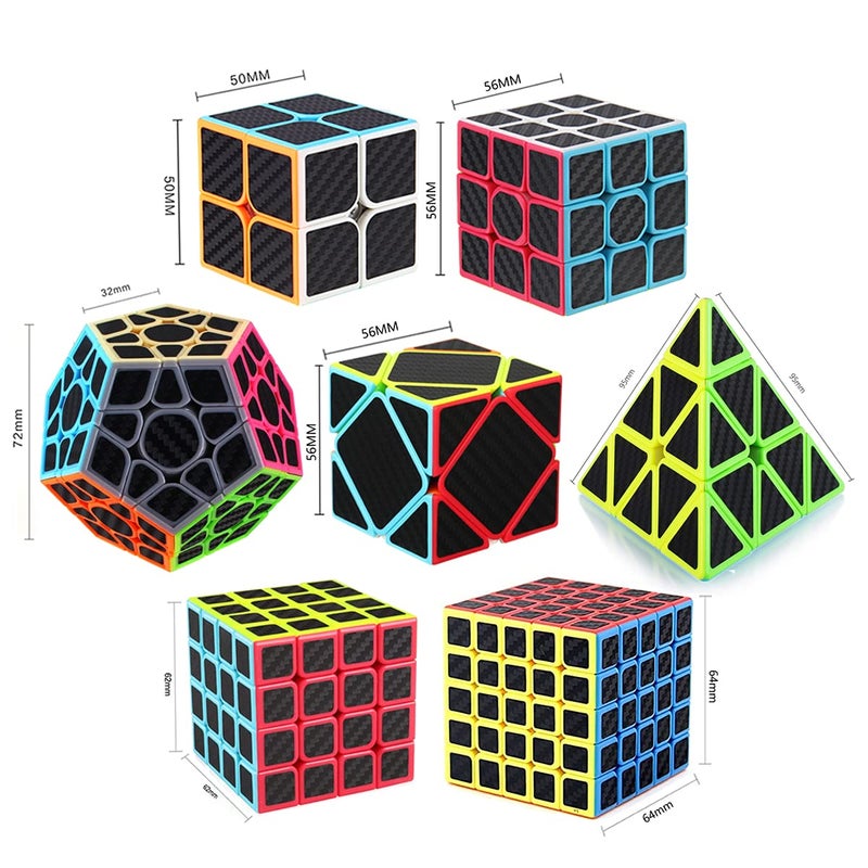 Roxenda Speed Cube Set Speed Cube Pack of 2x2 3x3 4x4 5x5 Megaminx Skew Cube and Pyramid Cube Carbon Fiber Sticker Smoothly Magic Cubes Collection for Kids Teens  Adults 7 Pack - Image 3