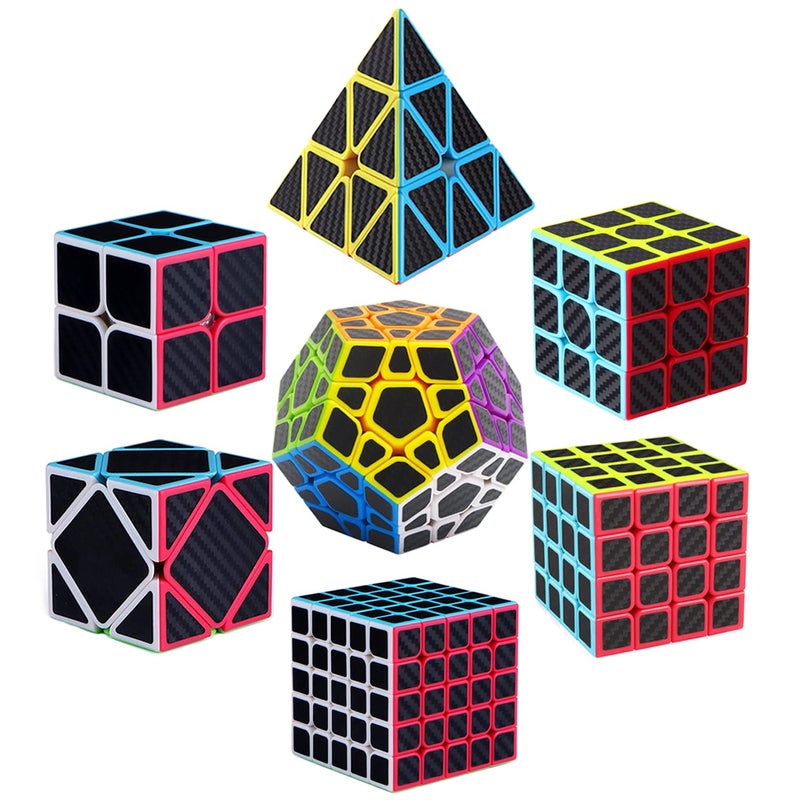 Roxenda Speed Cube Set Speed Cube Pack of 2x2 3x3 4x4 5x5 Megaminx Skew Cube and Pyramid Cube Carbon Fiber Sticker Smoothly Magic Cubes Collection for Kids Teens  Adults 7 Pack - Image 2
