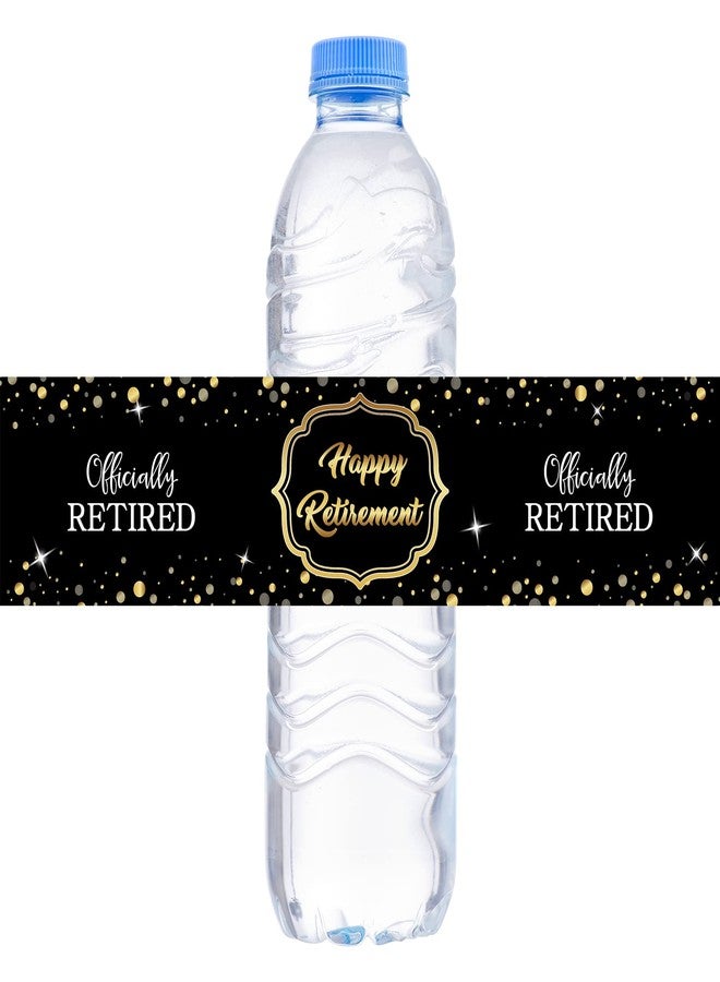 WOWOPA 32 Pieces Happy Retirement Water Bottle Labels Officially Retired Water Bottle Stickers Party Decorations Supplies Black and Gold - Image 1