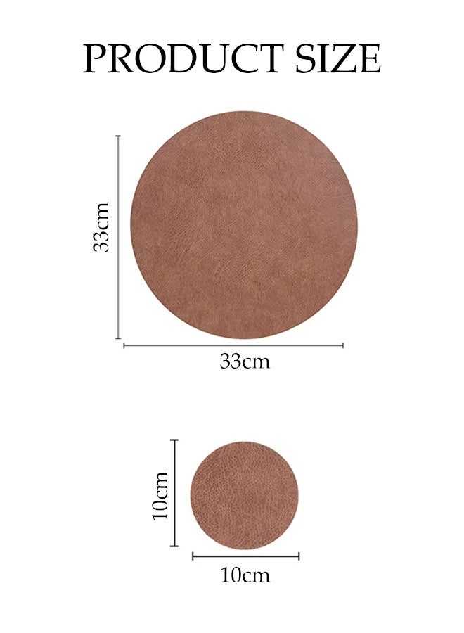 DUNISO 12 قطعة من حصائر المائدة وأكواب الحماية من الجلد PVC، مجموعة أدوات المائدة، حصائر مائدة دائرية مقاومة للحرارة وغير قابلة للانزلاق، تشمل 6 حصائر مائدة، 6 أكواب حماية، قابلة للغسل، مقاومة للزيت، مناسبة للمنزل والمطعم، قابلة للغسل (بني داكن) - Image 2