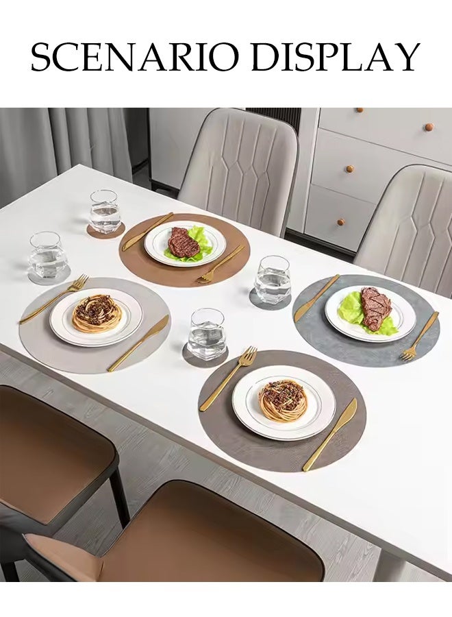 DUNISO 12 قطعة من حصائر المائدة وأكواب الحماية من الجلد PVC، مجموعة أدوات المائدة، حصائر مائدة دائرية مقاومة للحرارة وغير قابلة للانزلاق، تشمل 6 حصائر مائدة، 6 أكواب حماية، قابلة للغسل، مقاومة للزيت، مناسبة للمنزل والمطعم، قابلة للغسل (بني داكن) - Image 3