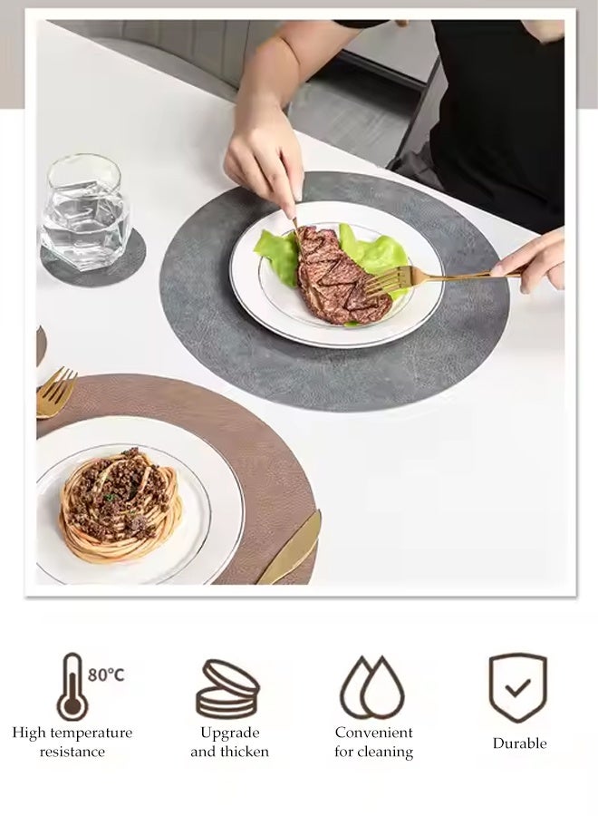 DUNISO 12 قطعة من حصائر المائدة وأكواب الحماية من الجلد PVC، مجموعة أدوات المائدة، حصائر مائدة دائرية مقاومة للحرارة وغير قابلة للانزلاق، تشمل 6 حصائر مائدة، 6 أكواب حماية، قابلة للغسل، مقاومة للزيت، مناسبة للمنزل والمطعم، قابلة للغسل (بني داكن) - Image 4