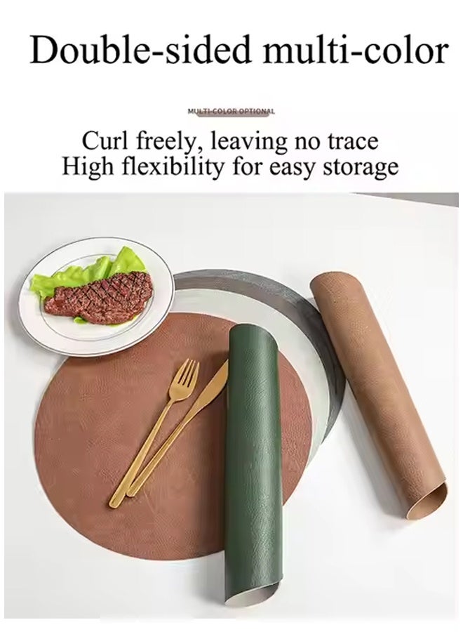 DUNISO 12 قطعة من حصائر المائدة وأكواب الحماية من الجلد PVC، مجموعة أدوات المائدة، حصائر مائدة دائرية مقاومة للحرارة وغير قابلة للانزلاق، تشمل 6 حصائر مائدة، 6 أكواب حماية، قابلة للغسل، مقاومة للزيت، مناسبة للمنزل والمطعم، قابلة للغسل (بني داكن) - Image 5