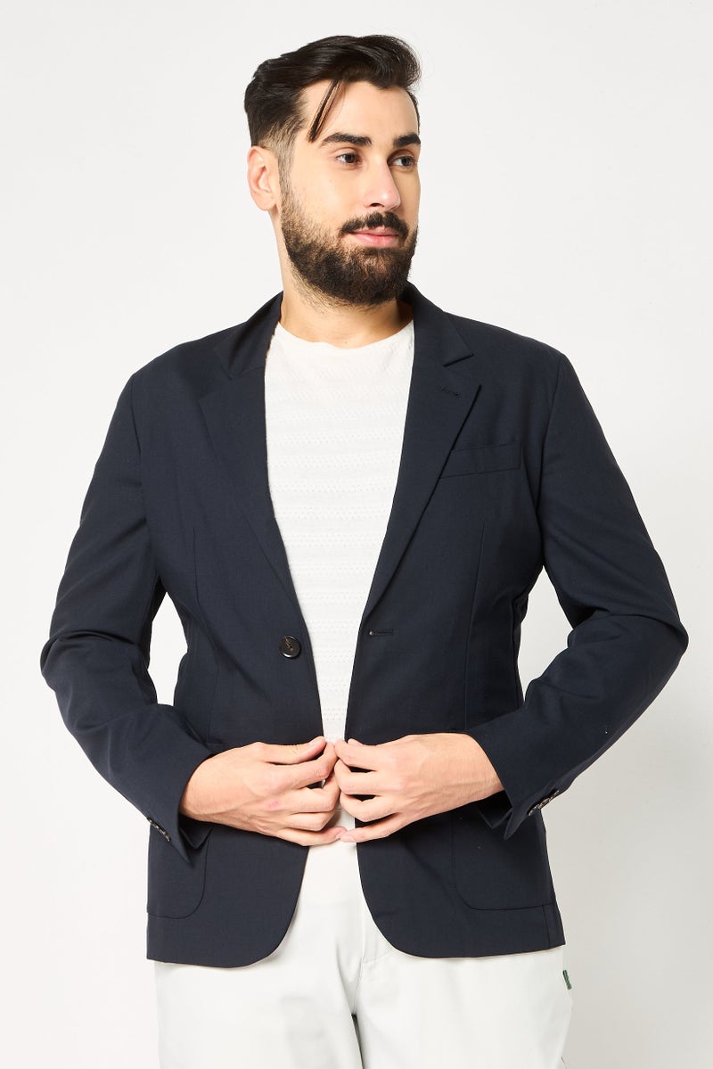 LACOSTE Men Slim Fit Solid Formal Blazer, Dark Navy Blue - Image 1