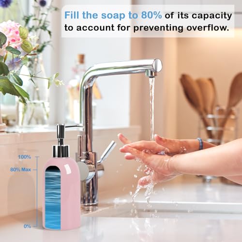 Natheeph 14OZ Ceramic Soap Dispenser Ceramic Soap Pump Dispenser Can Fill Liquid for Bathroom/Kitchen (Pink) - Image 3
