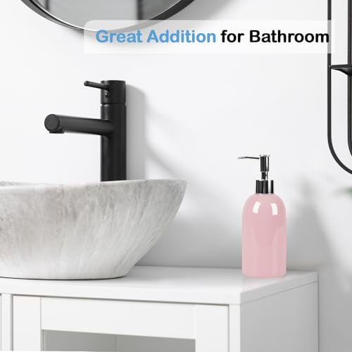 Natheeph 14OZ Ceramic Soap Dispenser Ceramic Soap Pump Dispenser Can Fill Liquid for Bathroom/Kitchen (Pink) - Image 5