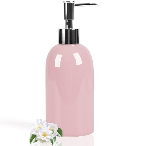 Natheeph 14OZ Ceramic Soap Dispenser Ceramic Soap Pump Dispenser Can Fill Liquid for Bathroom/Kitchen (Pink) - Image 1