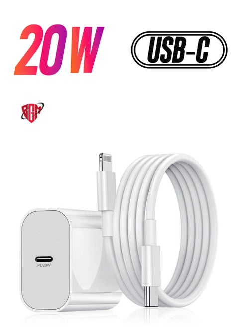 20W Wall Charger Plug Block with USB C to Lightning Cable Cord 1M, iPhone 14 Charging Block Power Adapter Cube for iPhone 14 Pro Max/13 Pro/12 Mini/11,iPad