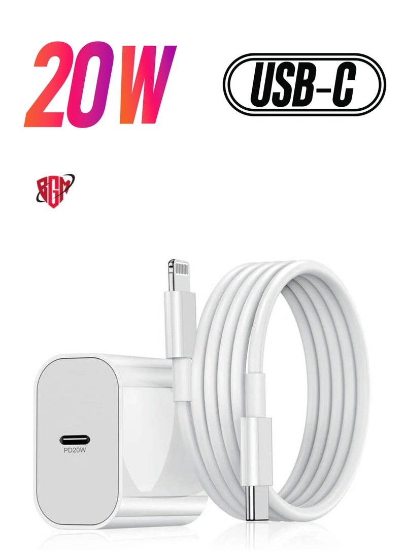 BGM 20W Wall Charger Plug Block with USB C to Lightning Cable Cord 1M, iPhone 14 Charging Block Power Adapter Cube for iPhone 14 Pro Max/13 Pro/12 Mini/11,iPad  - Image 1