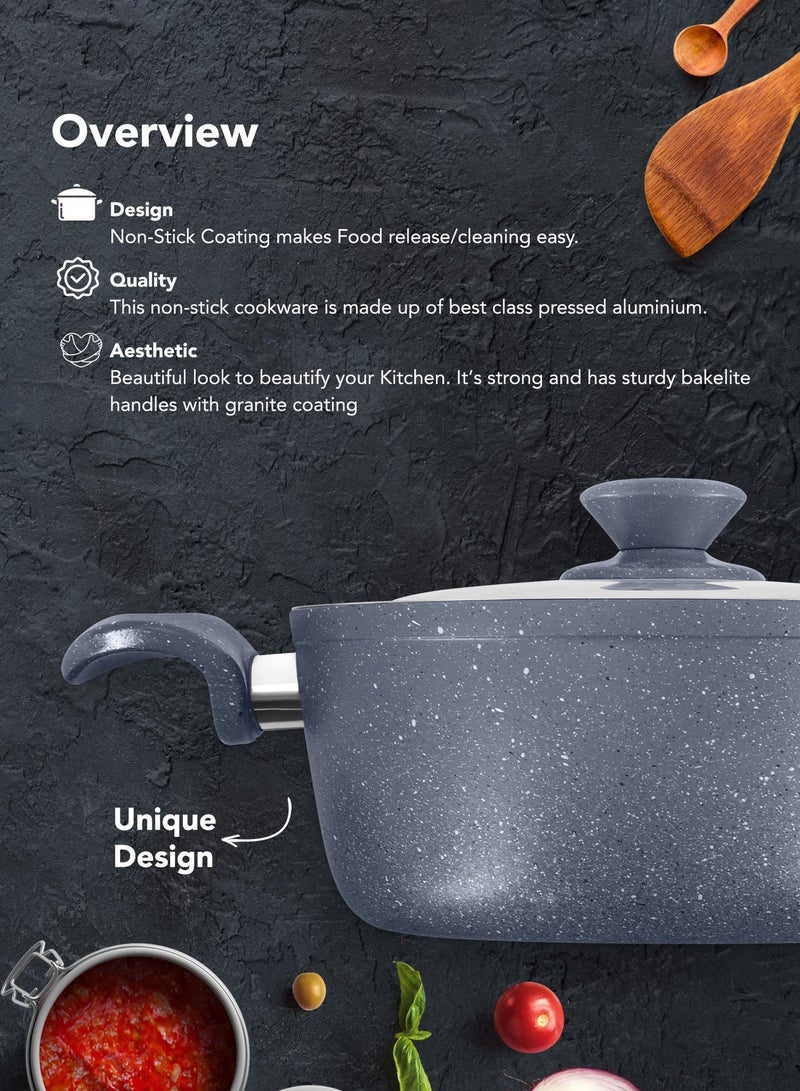 جراندي طقم قدور ومقالي مطلية بالجرانيت بأسطح مانعة للالتصاق ومقابض باكاليت  وأغطية من الستانلس ستيل المقوى وخالية من حمض بيرفلورو الأوكتانويك مكون من 10 قطع تيتانيوم - لون رمادى - Image 2